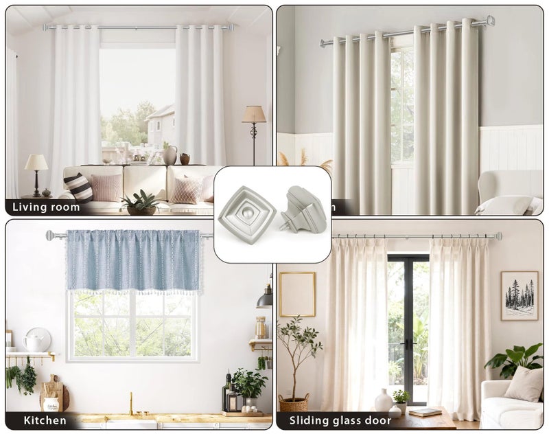 USFOOK Antique Silver Curtain Rod 32 to 58 Inch(2.6 to 4.8 ft) with Brackets, USFOOK 7/8 Inch Splicing Single Curtain Rods for Windows 20 to 54 In, Adjustable Decorative Curtain Pole with Square Finials - Image 3