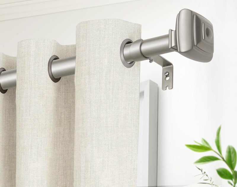 USFOOK Antique Silver Curtain Rod 32 to 58 Inch(2.6 to 4.8 ft) with Brackets, USFOOK 7/8 Inch Splicing Single Curtain Rods for Windows 20 to 54 In, Adjustable Decorative Curtain Pole with Square Finials - Image 2