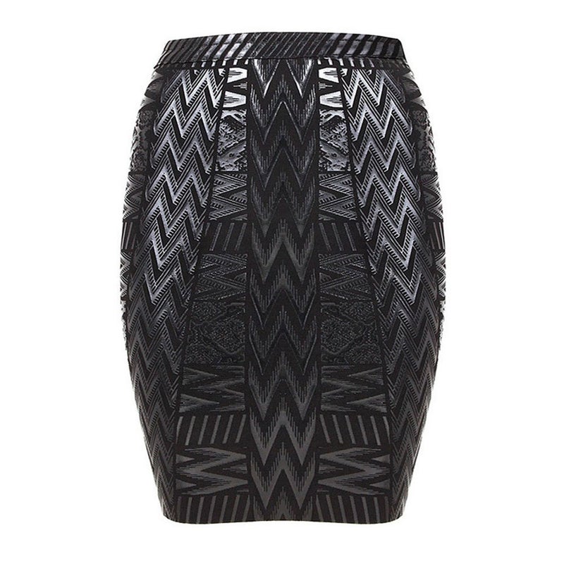 BEAUKEY Leather Metallic High Waist Bandage Skirt XL Black