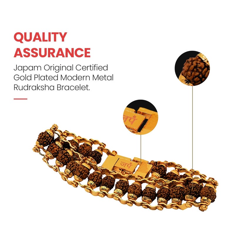 Japam Gold Plated Modern Rudraksha Bracelet | Authenticity Certificate | Bracelet for Medidation and Prayers | Unisex Design for Men and Women | Available in Different Sizes - Image 5
