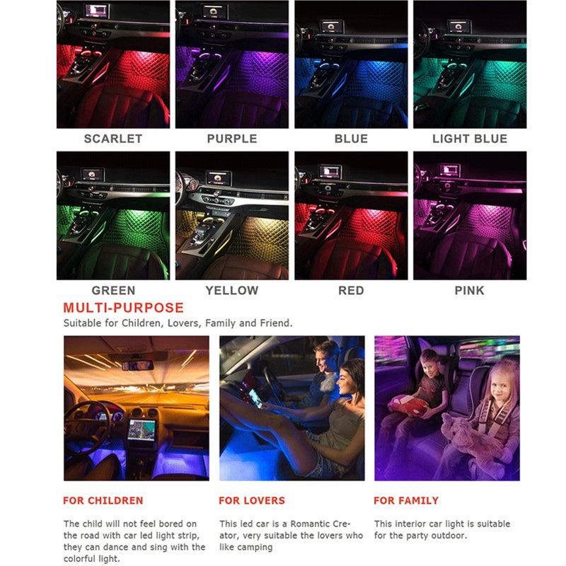 شريط ضوء سيارة LED: متعدد الألوان RGB، مادة ABS مقاومة للماء مع تصنيع IP67، حساس للصوت ومتوافق مع الموسيقى - أضواء داخلية للسيارة من نوع توصيل واستخدام للصندوق الداخلي للسيارة، ورف المنزل، وتزيين الحفلات - Image 5