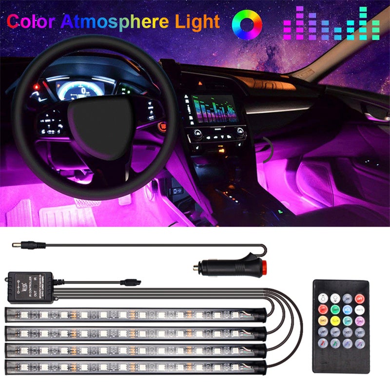 شريط ضوء سيارة LED: متعدد الألوان RGB، مادة ABS مقاومة للماء مع تصنيع IP67، حساس للصوت ومتوافق مع الموسيقى - أضواء داخلية للسيارة من نوع توصيل واستخدام للصندوق الداخلي للسيارة، ورف المنزل، وتزيين الحفلات - Image 2