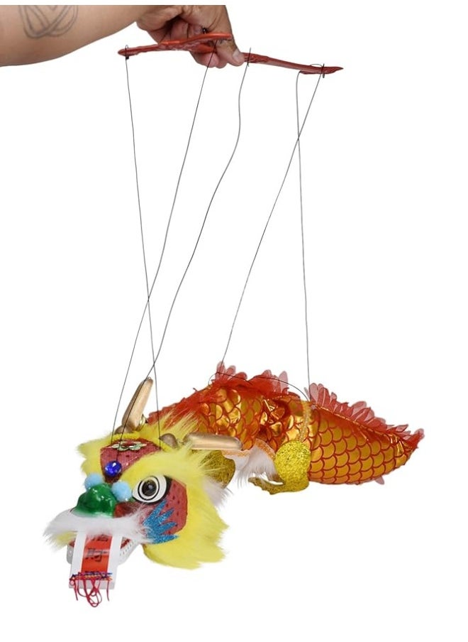 Mandala Crafts - Mandala Crafts Hand String Puppet with Rod, Chinese Marionette Dragon Toy (Yellow) - Image 1