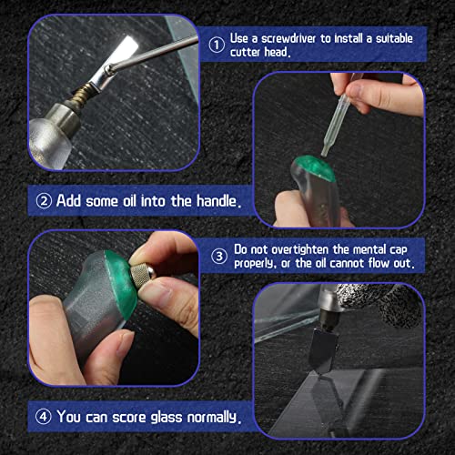 SPEEDWOX Heavy Duty Glass Running Pliers Breaker Grozer Pliers Set 12PCS Glass Cutting Tool Kit Oil Feed Glass Cutter with 3 Size Cutter Head Oil Dropper Screwdriver Engraved Pen Leather Zipper Bag - Image 4