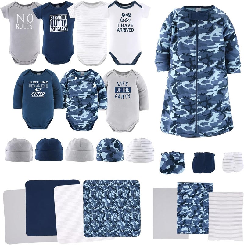 The Peanut Shell Baby Layette Gift Set for Boys - 23 Piece New Born Boy Gift Set, Baby Clothes & Newborn Essentials Must Haves - Newborn Clothes 0-3 Months - Blue Camo - Image 1
