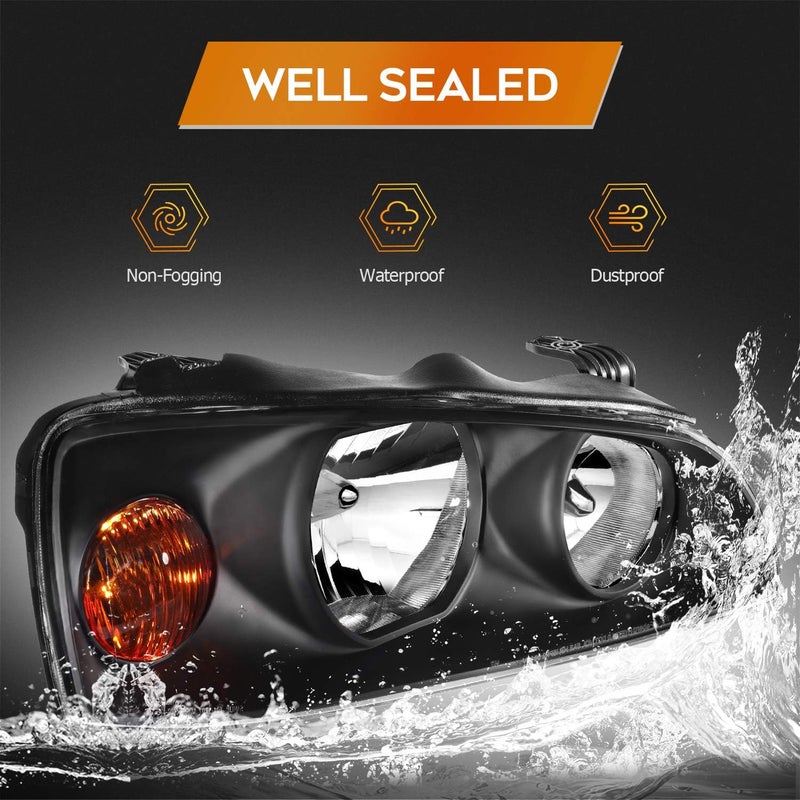 LBRST Headlight Assembly for Hyundai Elantra 2004-2006 - Black Housing with Amber Reflector and Clear Lens - Image 5