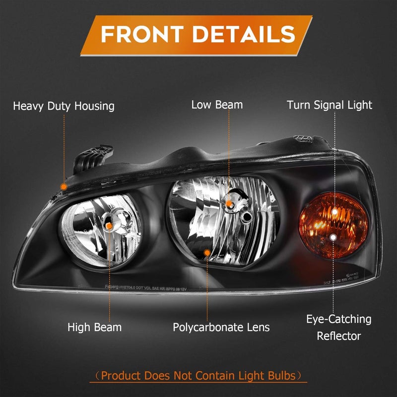 LBRST Headlight Assembly for Hyundai Elantra 2004-2006 - Black Housing with Amber Reflector and Clear Lens - Image 3