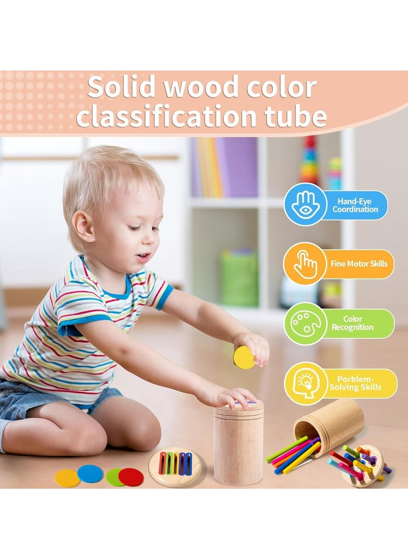 Dominy 2 in 1 Montessori Toys for 1+ Year Old, Wooden Color Sorting Toys for Toddlers, Preschool Learning Activities, Fine Motor Skills Sensory Toys for Toddlers 1-3  - Image 2