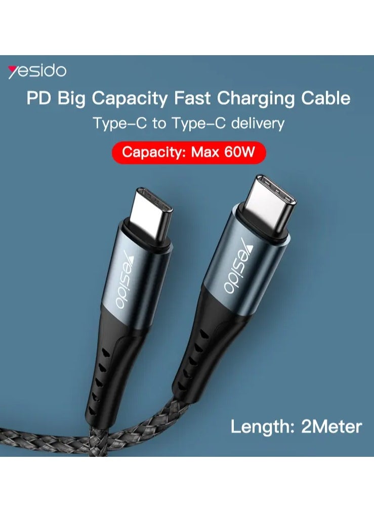 Yesido YESIDO CA67 Fast Charging USB-C to USB-C Cable, 2M, 60W, Nylon Braided  - Image 5