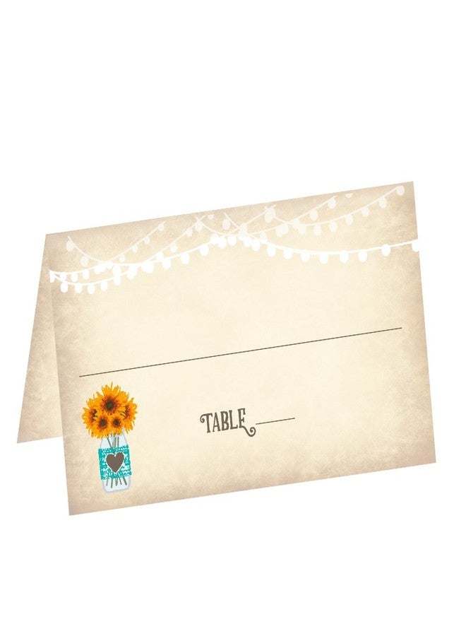 أولد بلو دور إنفايتس بطاقات أماكن جلوس لحفلات الزفاف بتصميم خيمة، مزينة بزهرة عباد الشمس العتيقة في مرطبان زجاجي (50 بطاقة) - قابلة للطي على شكل خيمة - مناسبة لحفلات الزفاف، وحفلات توديع العزوبية، وحفلات الذكرى السنوية، وحفلات العشاء الرسمية. - Image 2