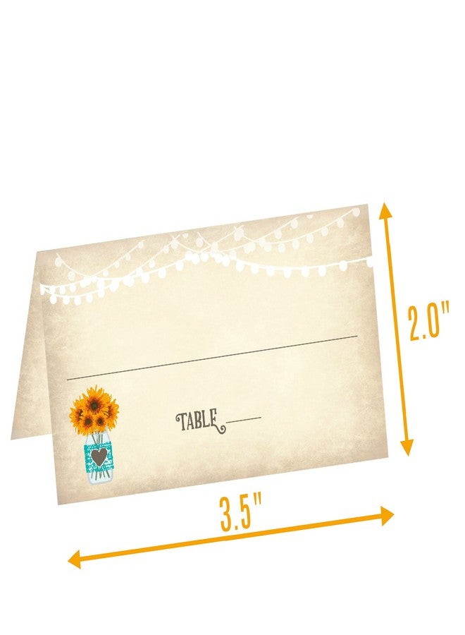أولد بلو دور إنفايتس بطاقات أماكن جلوس لحفلات الزفاف بتصميم خيمة، مزينة بزهرة عباد الشمس العتيقة في مرطبان زجاجي (50 بطاقة) - قابلة للطي على شكل خيمة - مناسبة لحفلات الزفاف، وحفلات توديع العزوبية، وحفلات الذكرى السنوية، وحفلات العشاء الرسمية. - Image 3