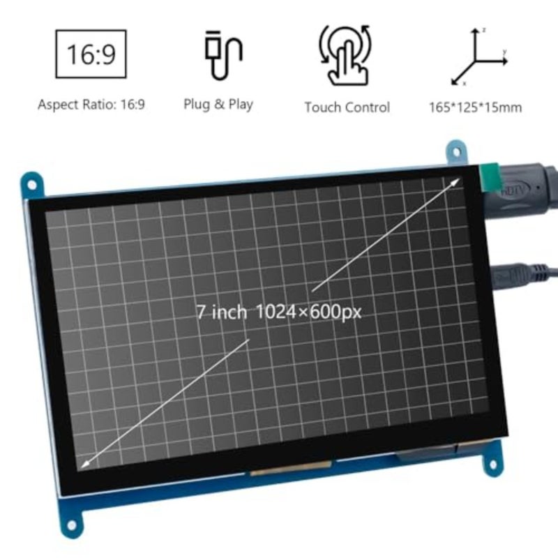 لوحة عرض تعمل باللمس IPS LCD مقاس 7 بوصات، شاشة HDMI محمولة سعوية 1024 × 600، شاشة تعمل باللمس لـ Raspberry Pi، BB أسود، Windows 10 8 7 - Image 2