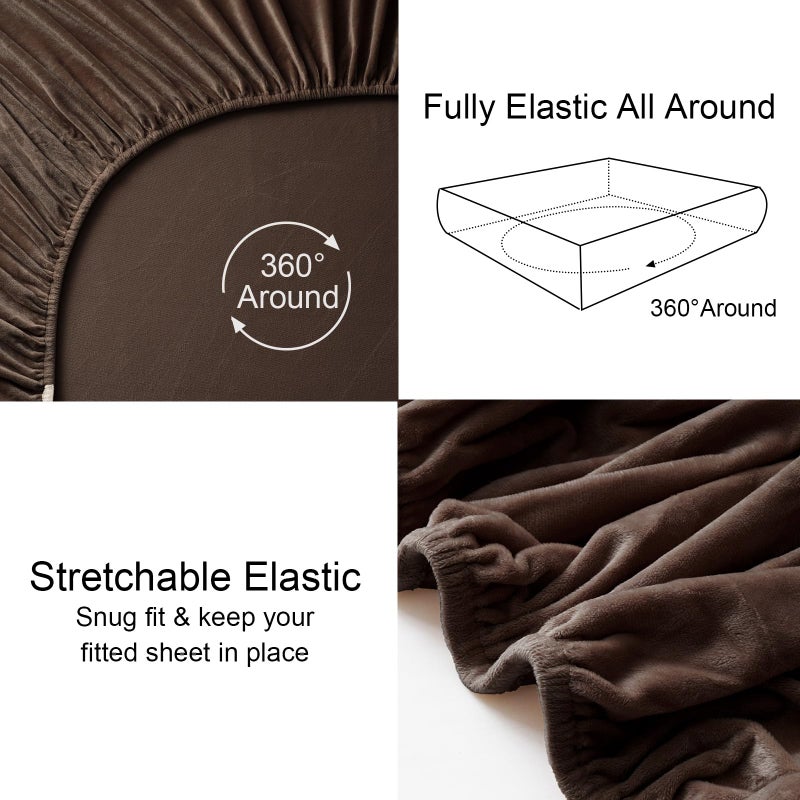 PHF Ultra Soft Velvet Fitted Sheet Queen Size  16"" Deep Pocket with Wider Stronger Elastic Band  Easy Fit Easy Care  1 Pack Cozy Comfy Flannel Bottom Sheet for All Seasons  No Pillowcases  Dark Brown - Image 5