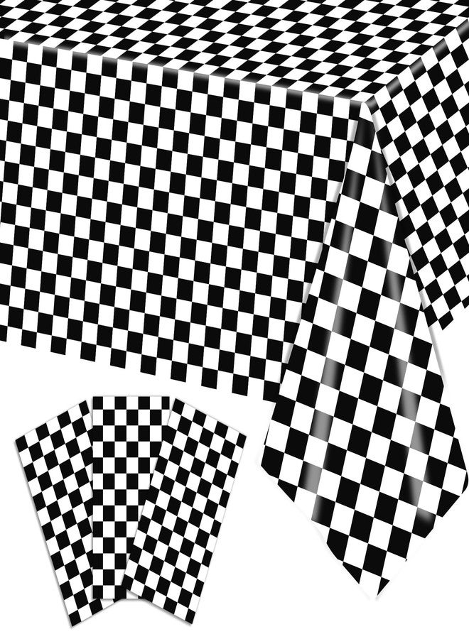 SpinLaLa 3-Piece 54 x 108 Inch Checkered Plastic Tablecloth - Black and White Disposable Rectangle Table Cover for Dining, Birthday Party, Racing Theme Events, Classic Checker Indoor Outdoor Decorations - Image 1