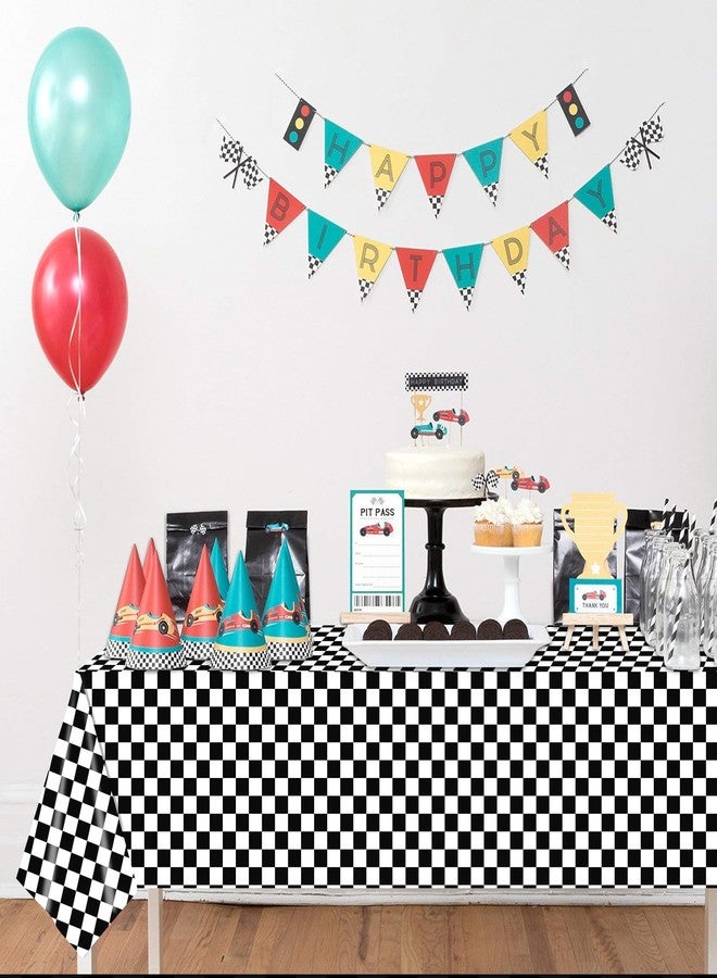 SpinLaLa 3-Piece 54 x 108 Inch Checkered Plastic Tablecloth - Black and White Disposable Rectangle Table Cover for Dining, Birthday Party, Racing Theme Events, Classic Checker Indoor Outdoor Decorations - Image 4