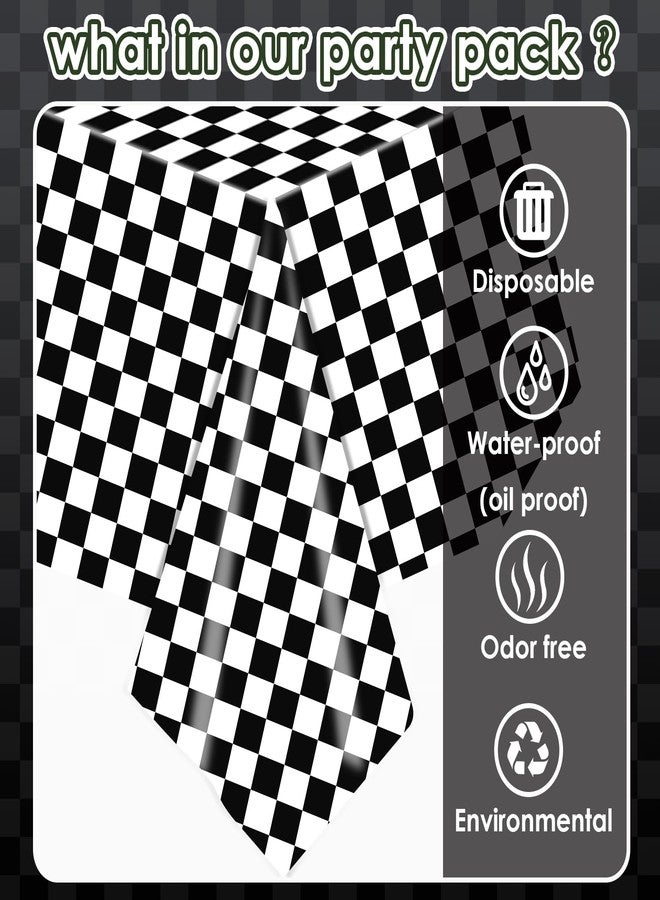 SpinLaLa 3-Piece 54 x 108 Inch Checkered Plastic Tablecloth - Black and White Disposable Rectangle Table Cover for Dining, Birthday Party, Racing Theme Events, Classic Checker Indoor Outdoor Decorations - Image 3