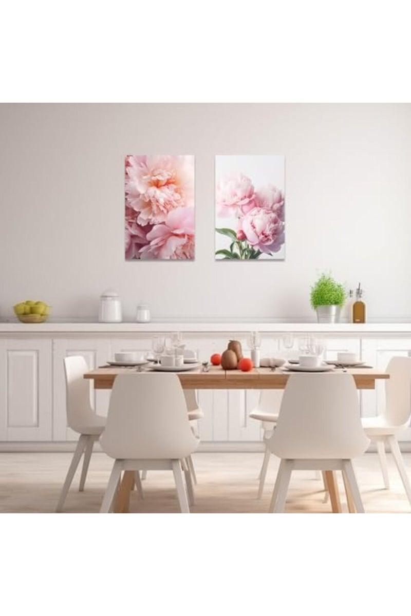 CCWACPP 2 Piece Flower Wall Art Peony Pictures Wall Decor Pink Floral Canvas Poster Peonies Prints Girls Bedroom Kitchen Office Bathroom Decor Framed - Image 2