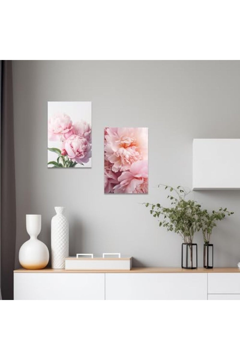 CCWACPP 2 Piece Flower Wall Art Peony Pictures Wall Decor Pink Floral Canvas Poster Peonies Prints Girls Bedroom Kitchen Office Bathroom Decor Framed - Image 3