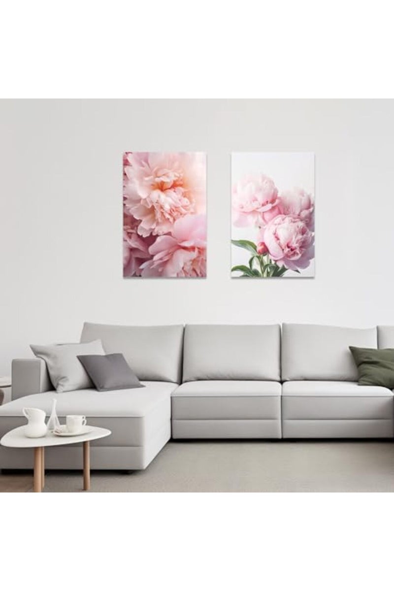 CCWACPP 2 Piece Flower Wall Art Peony Pictures Wall Decor Pink Floral Canvas Poster Peonies Prints Girls Bedroom Kitchen Office Bathroom Decor Framed - Image 5