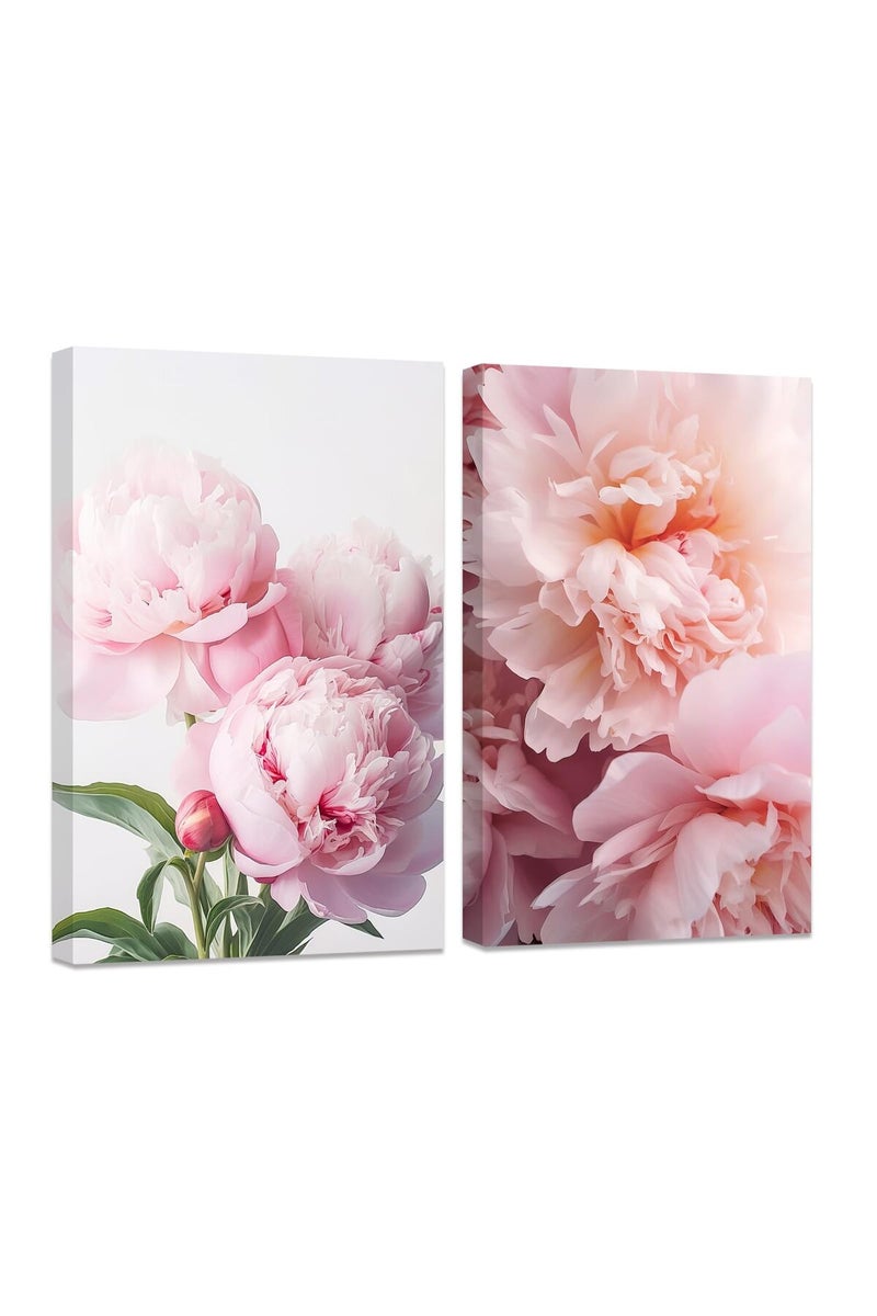 CCWACPP 2 Piece Flower Wall Art Peony Pictures Wall Decor Pink Floral Canvas Poster Peonies Prints Girls Bedroom Kitchen Office Bathroom Decor Framed - Image 1