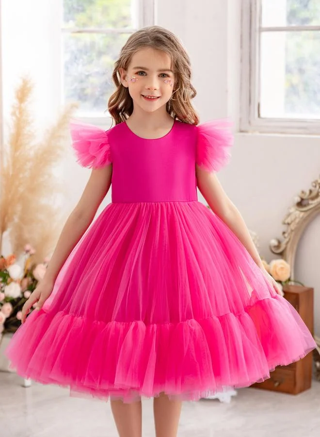 تايك تو Girls Magenta A-Line Tulle Dress with Ruffle Details