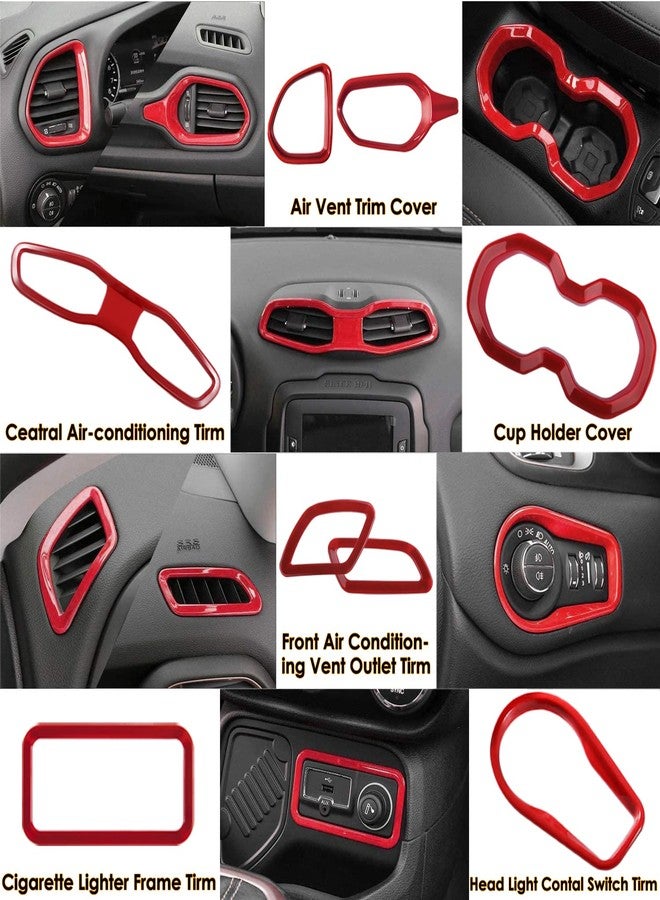 Yoursme 31 PCs Car Interior Accessories Trim - Air Conditioning Vent Decoration & Door Speaker & Water Cup Holder & Headlight Switch & Window Lift Button Covers Fit for Jeep Renegade 2015-2021 (Red) - Image 4