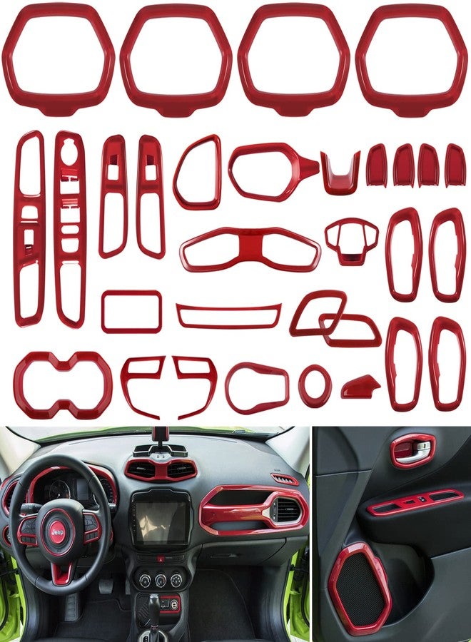 Yoursme 31 PCs Car Interior Accessories Trim - Air Conditioning Vent Decoration & Door Speaker & Water Cup Holder & Headlight Switch & Window Lift Button Covers Fit for Jeep Renegade 2015-2021 (Red) - Image 1