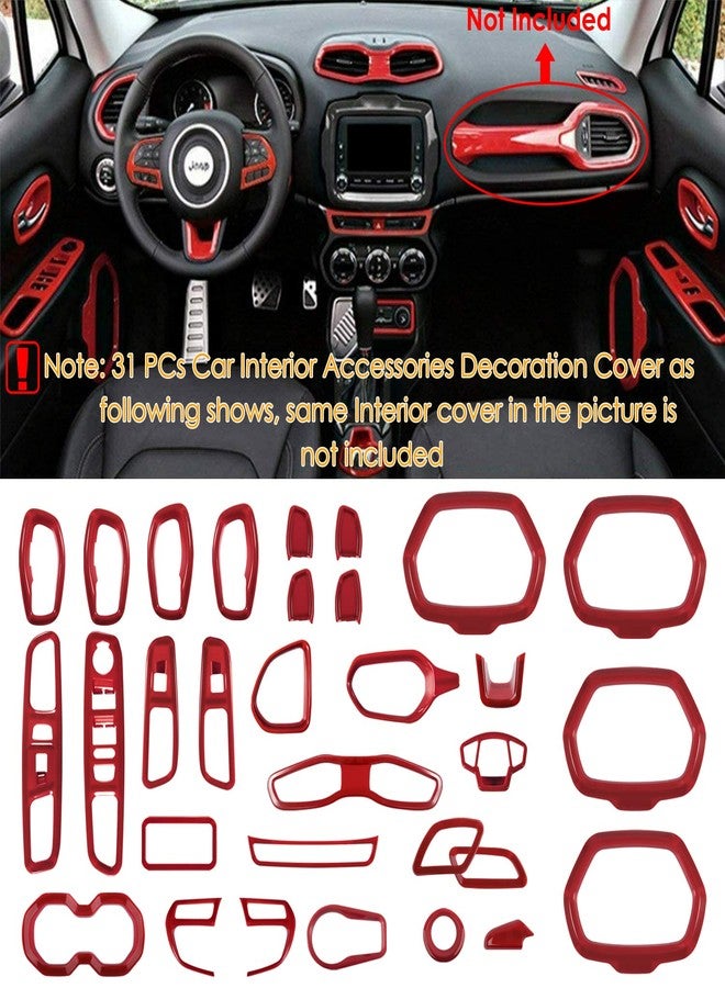Yoursme 31 PCs Car Interior Accessories Trim - Air Conditioning Vent Decoration & Door Speaker & Water Cup Holder & Headlight Switch & Window Lift Button Covers Fit for Jeep Renegade 2015-2021 (Red) - Image 5
