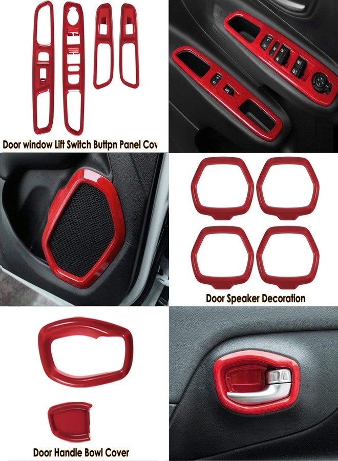 Yoursme 31 PCs Car Interior Accessories Trim - Air Conditioning Vent Decoration & Door Speaker & Water Cup Holder & Headlight Switch & Window Lift Button Covers Fit for Jeep Renegade 2015-2021 (Red) - Image 2