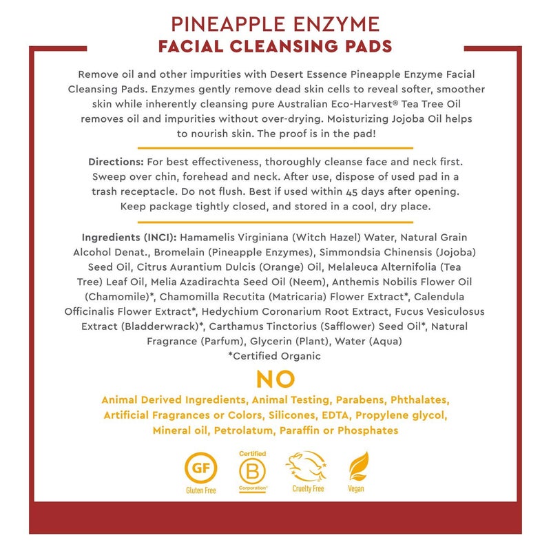 Desert Essence, Pineapple Enzyme Cleansing Pads, 50 Pads - Vegan, Gluten Free - Facial Cleansing, Exfoliating Enzymes for radiant clear complexion - Image 5