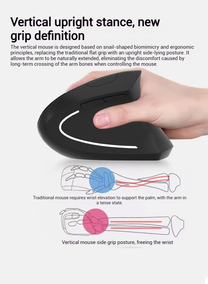DRAKLAW Ergonomic Mouse, Vertical Wireless Mouse, Rechargeable 2.4G &5.2 Bluetooth Optical Carpal Tunnel Mice: 800/1200 / 1600 DPI, 6 Buttons, for Laptop, PC, Computer, Desktop, Notebook etc, Black  - Image 2