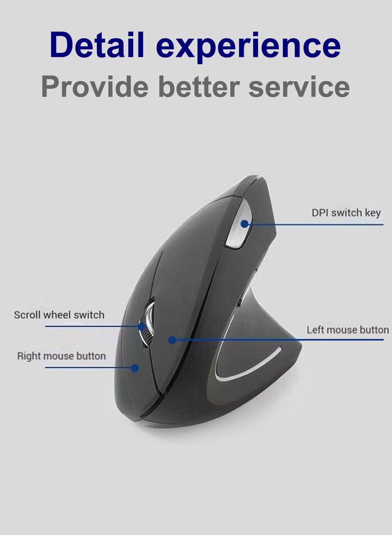 DRAKLAW Ergonomic Mouse, Vertical Wireless Mouse, Rechargeable 2.4G &5.2 Bluetooth Optical Carpal Tunnel Mice: 800/1200 / 1600 DPI, 6 Buttons, for Laptop, PC, Computer, Desktop, Notebook etc, Black  - Image 4