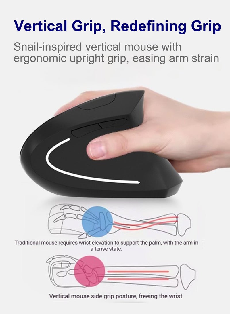 دراكلاو ماوس لاسلكي مريح، ماوس لاسلكي صامت قابل لإعادة الشحن لمتلازمة النفق الرسغي لليد اليمنى، ماوس عمودي USB-A بسرعة 2.4 جيجاهرتز لأجهزة الكمبيوتر المحمولة، 3 أوضاع قابلة للتعديل بدقة 1600 نقطة في البوصة، كمبيوتر، ماك بوك، سطح المكتب - Image 3