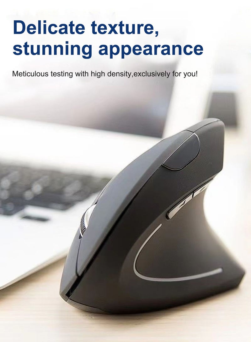 دراكلاو ماوس لاسلكي مريح، ماوس لاسلكي صامت قابل لإعادة الشحن لمتلازمة النفق الرسغي لليد اليمنى، ماوس عمودي USB-A بسرعة 2.4 جيجاهرتز لأجهزة الكمبيوتر المحمولة، 3 أوضاع قابلة للتعديل بدقة 1600 نقطة في البوصة، كمبيوتر، ماك بوك، سطح المكتب - Image 5