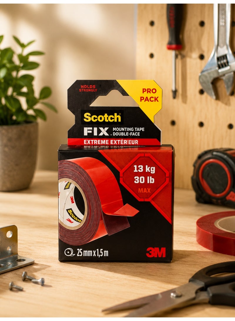 Scotch FIX Extreme Exterior Mounting Tape – Heavy Duty Double-Sided Adhesive Tape for Indoor & Outdoor Use – Strong Waterproof Mounting Solution