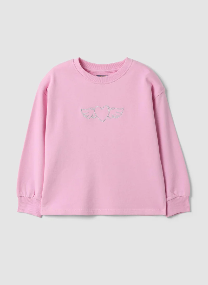 Ovs OVS Pink pure cotton crew-neck sweatshirt with heart print for girls
