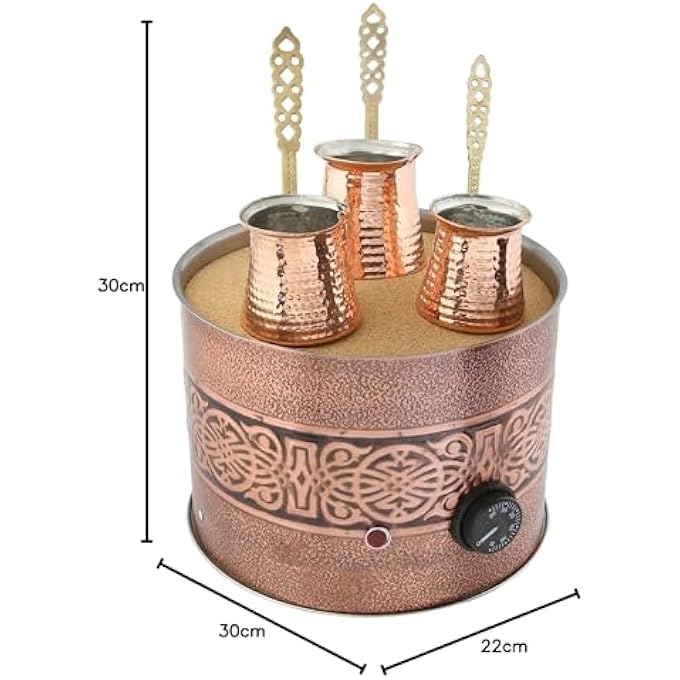rayihni Antique Authentic Turkish Copper Electric Hot Sand Medium Coffee Maker Heater Machine  Turkish Sand Coffee Maker With 3 Turkish Coffee Pot - Image 5