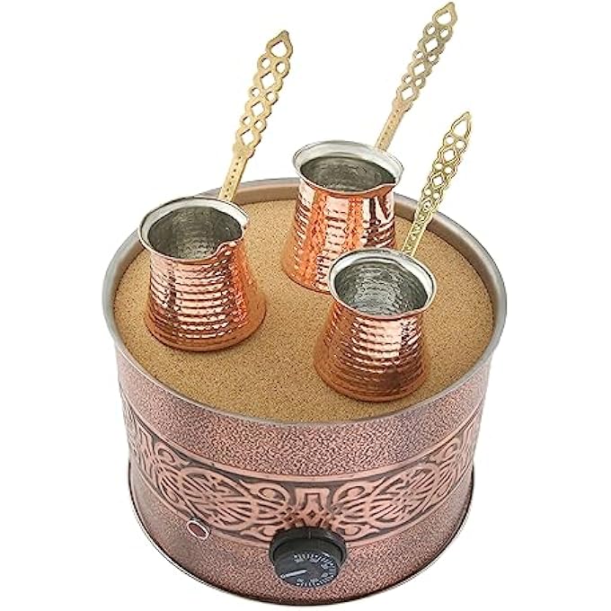 rayihni Antique Authentic Turkish Copper Electric Hot Sand Medium Coffee Maker Heater Machine  Turkish Sand Coffee Maker With 3 Turkish Coffee Pot - Image 3