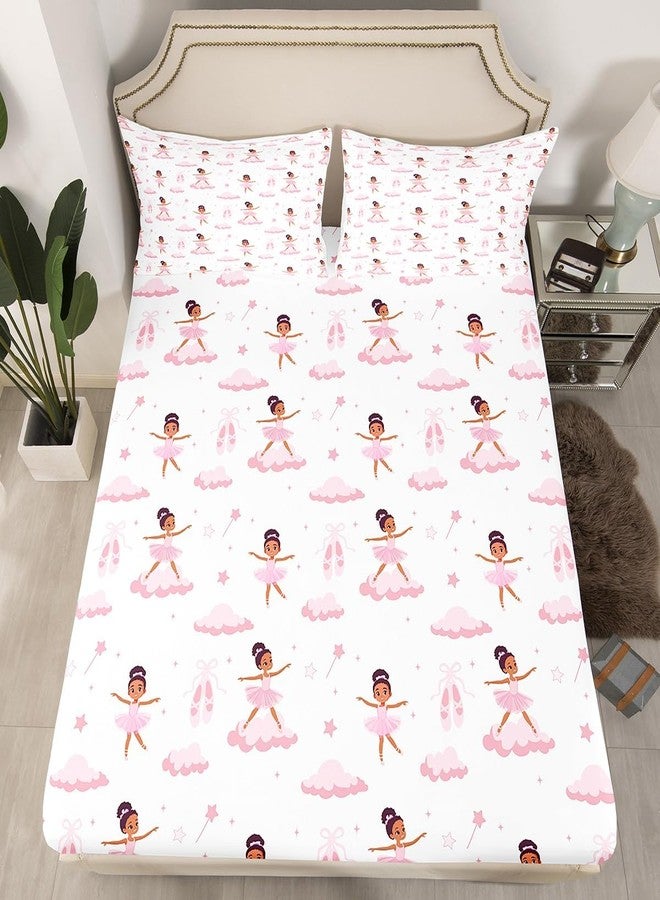 Castle Fairy Ballerina Girl Bedding Set Twin Size Pink Ballet Shoes Bed Set for Girls Teens Bedroom Decor Kids Stars Clouds Fitted Sheet Soft Cartoon Dreamy Bed Cover(1 Fitted Sheet+1 Pillow Case) No Flat Sheet - Image 2