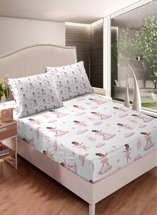 Castle Fairy Ballerina Girl Bedding Set Twin Size Pink Ballet Shoes Bed Set for Girls Teens Bedroom Decor Kids Stars Clouds Fitted Sheet Soft Cartoon Dreamy Bed Cover(1 Fitted Sheet+1 Pillow Case) No Flat Sheet - Image 3
