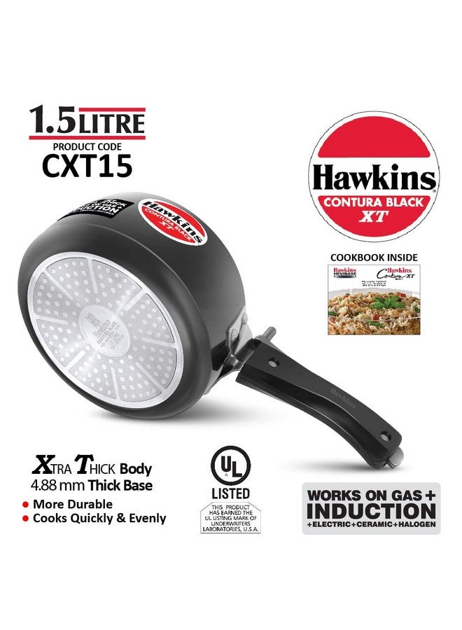 Hawkins 1.5 Litre Contura Black XT Pressure Cooker, Hard Anodised Inner Lid Baby Cooker, Small Induction Cooker, Extra Thick Handi Cooker, Black (CXT15) - Image 2