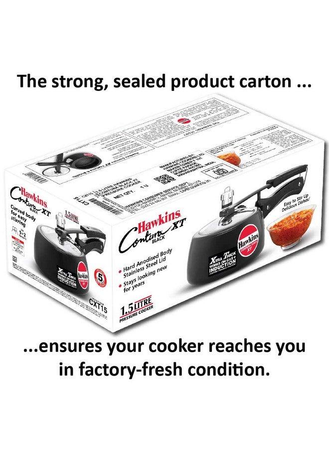 Hawkins 1.5 Litre Contura Black XT Pressure Cooker, Hard Anodised Inner Lid Baby Cooker, Small Induction Cooker, Extra Thick Handi Cooker, Black (CXT15) - Image 4