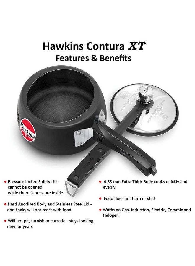 Hawkins 1.5 Litre Contura Black XT Pressure Cooker, Hard Anodised Inner Lid Baby Cooker, Small Induction Cooker, Extra Thick Handi Cooker, Black (CXT15) - Image 3