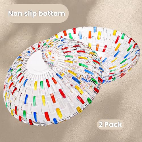 Tlence 2 Pack Colorful Crystal Glass Fruit Bowls, 10" Hand Painted Woven Art Glass Bowl, Decorative Large Plate to Display Salad Dessert Cake Candy Snack for Home Office Wedding Centerpiece Decor - Image 3