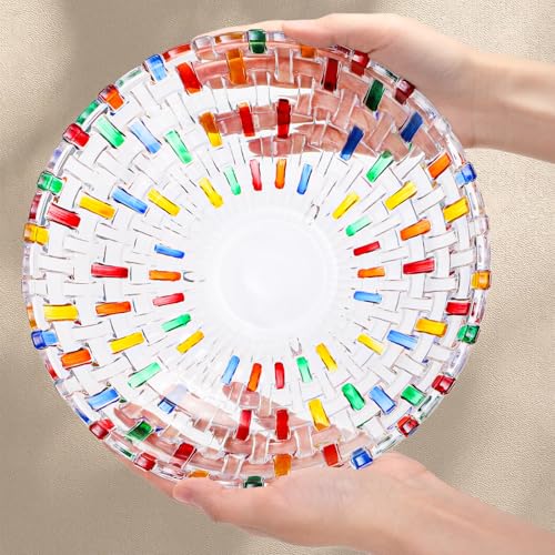 Tlence 2 Pack Colorful Crystal Glass Fruit Bowls, 10" Hand Painted Woven Art Glass Bowl, Decorative Large Plate to Display Salad Dessert Cake Candy Snack for Home Office Wedding Centerpiece Decor - Image 4
