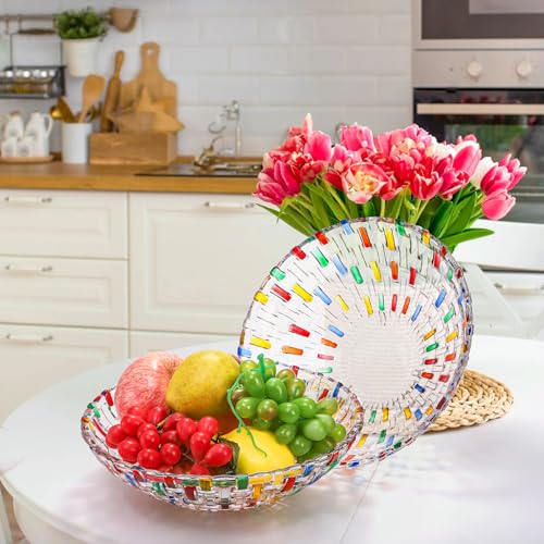 Tlence 2 Pack Colorful Crystal Glass Fruit Bowls, 10" Hand Painted Woven Art Glass Bowl, Decorative Large Plate to Display Salad Dessert Cake Candy Snack for Home Office Wedding Centerpiece Decor - Image 5
