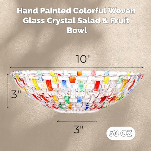 Tlence 2 Pack Colorful Crystal Glass Fruit Bowls, 10" Hand Painted Woven Art Glass Bowl, Decorative Large Plate to Display Salad Dessert Cake Candy Snack for Home Office Wedding Centerpiece Decor - Image 2