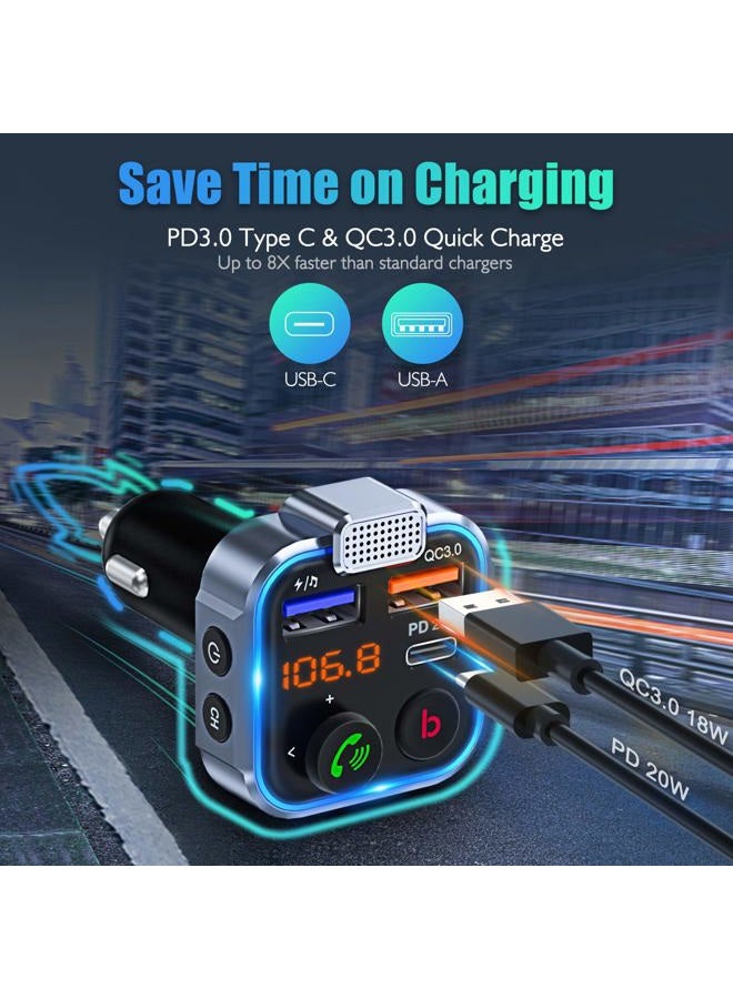 Lencent FM Transmitter in-Car Adapter, Type-C PD 20W+ QC3.0 Fast USB Charger, Wireless Bluetooth 5.3 Radio Car Kit, Hands-Free Calling, MP3 Player Receiver Hi Fi Bass, Support U Disk - Image 3