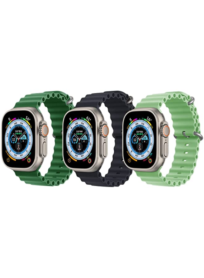 IAF Silicone Ocean Band Strap Green , Silicone Ocean Band Strap Black and Silicone Ocean Band Strap Mint Green for Apple Watch Ultra 8 49mm Set of 3