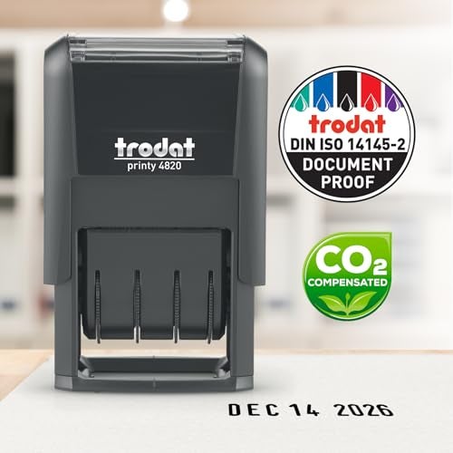 Trodat 4820 Printy 4.0, Self-Inking Date Stamp for Professional, Classroom and Personal Applications, 3/8” x 1-¼”, CO2 Compensated Date Stamper (Black) - Image 5
